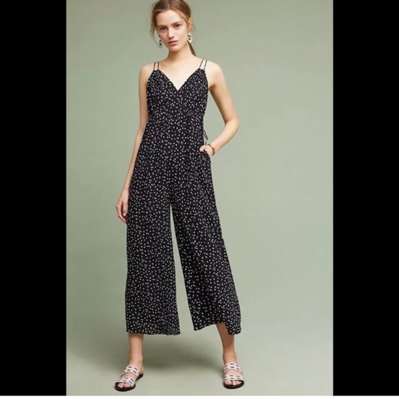 white and black polka dot jumpsuit